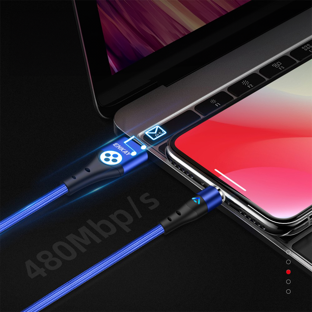 (1m) 3A 2in1 Magnetisches USB A Ladekabel USB C / Lightning LED Leuchtendes Datenkabel - Blau