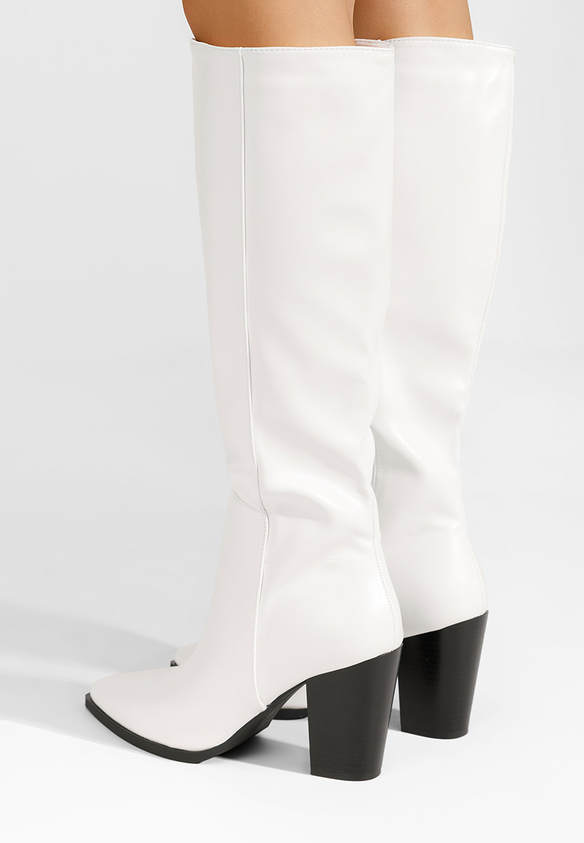 Bottes à talon carré blanches Debeka