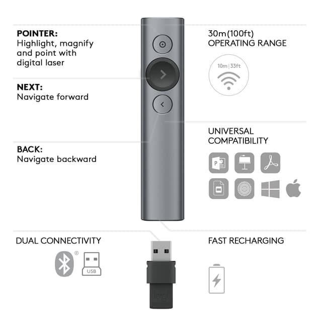 Logitech Spotlight presentation remote (skifergrå)