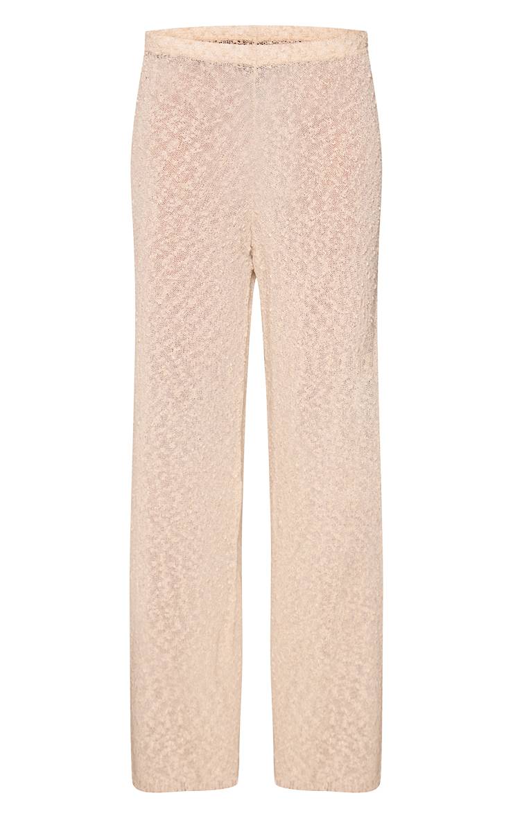 Beige Pantalon Large À Cordon De Serrage En Fil Bouclette