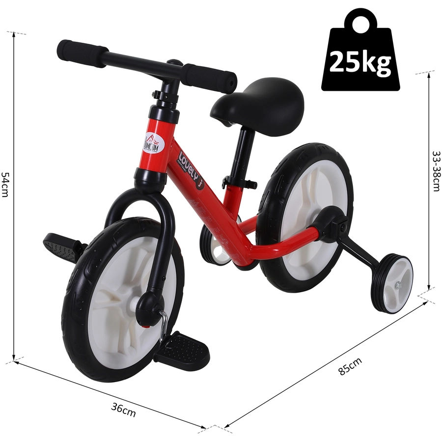 HOMCOM 2-in-1 Kinderfahrrad rot