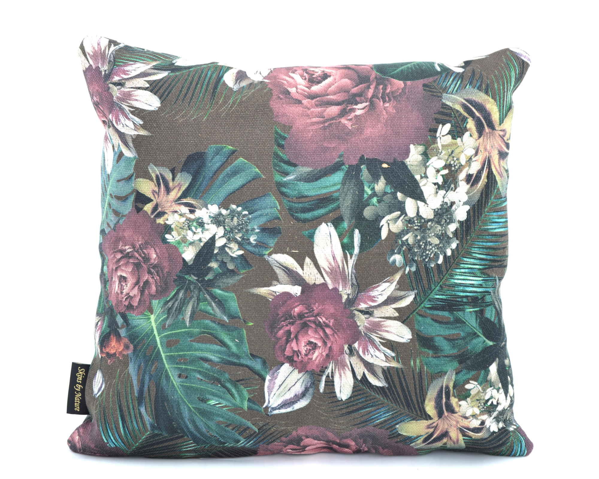 Kussen linnenlook flower leaves lila 45 x 45 cm