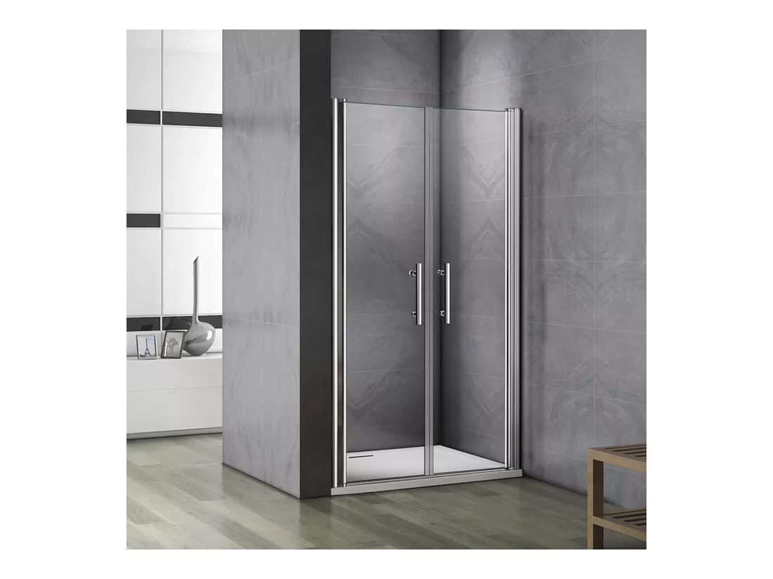 Porte de douche battante 100x187cm porte de douche pivotante à 180°, en verre 6mm anticalcaire, installation en niche