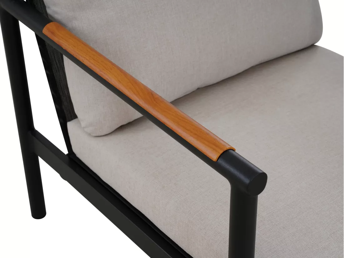 Salon de jardin en aluminium : un canapé 3 places, 2 fauteuils et une table basse - Noir coussins beiges - LAKIT de MYLIA