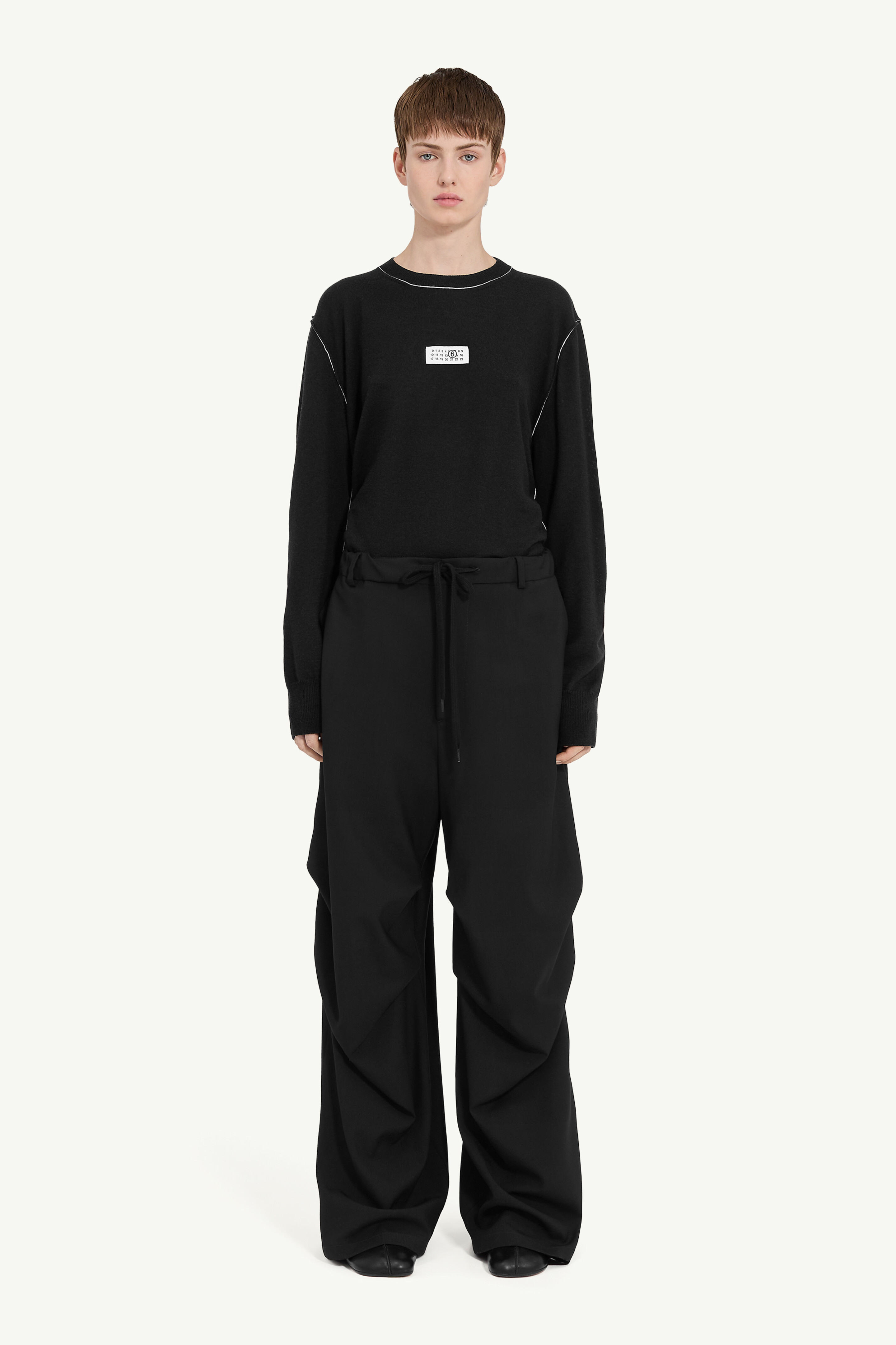 Black Wool High-wasted Wide-leg Trousers
