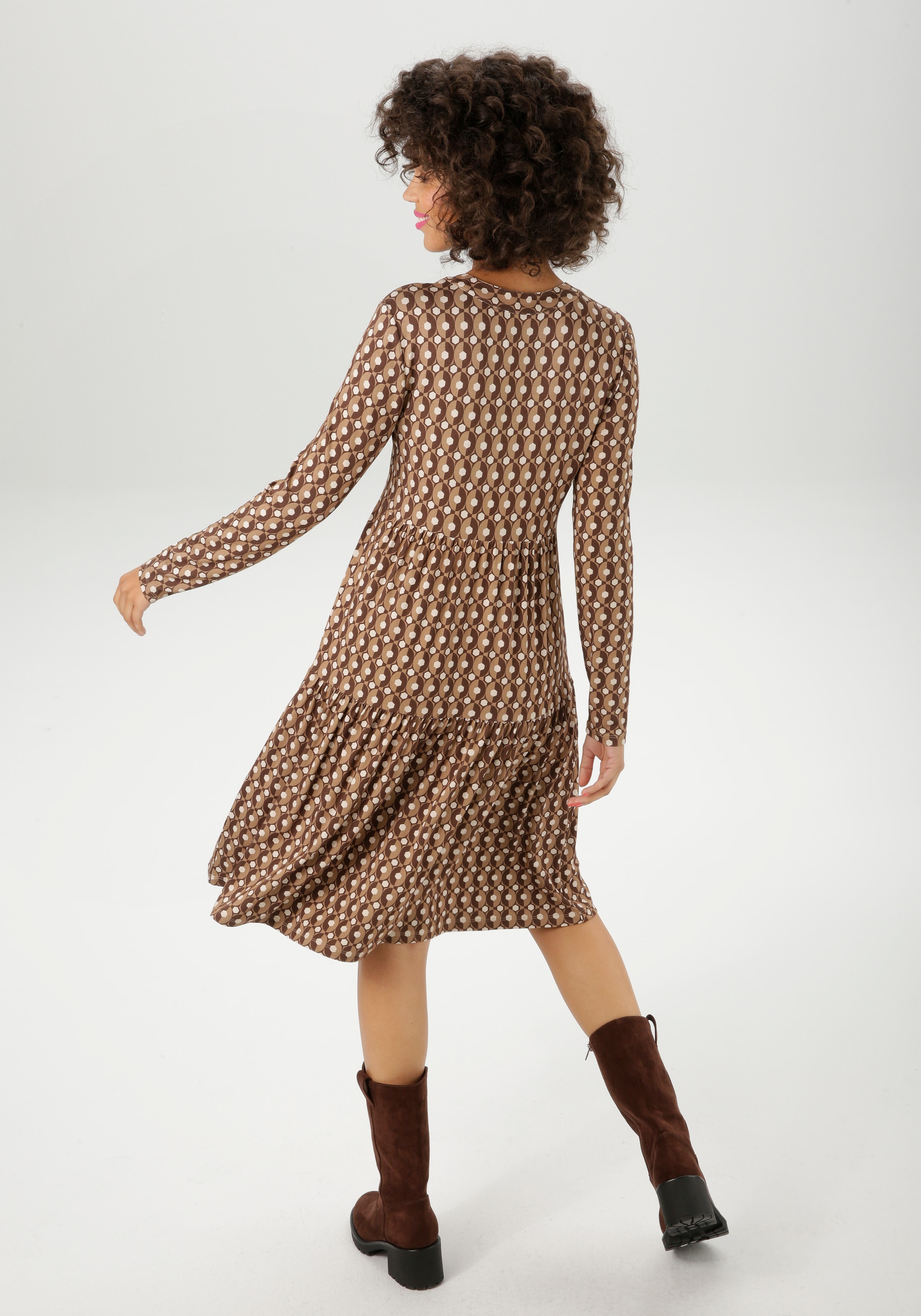 Aniston CASUAL Jerseykleid mit farbharmonischem Retro-Muster - NEUE KOLLEKTION