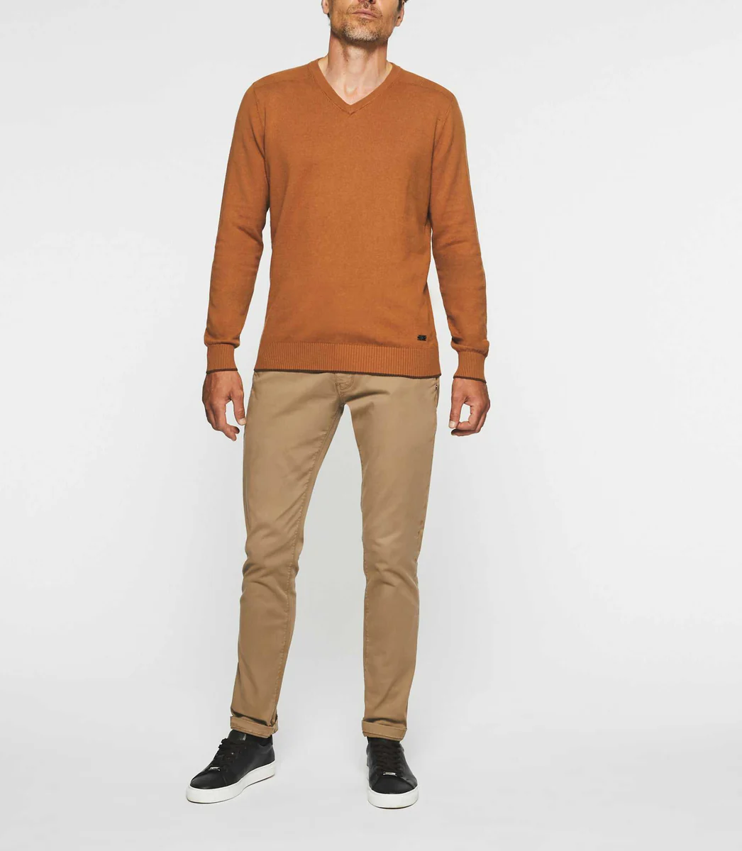 Pull col V en coton-cachemire camel BRENT
