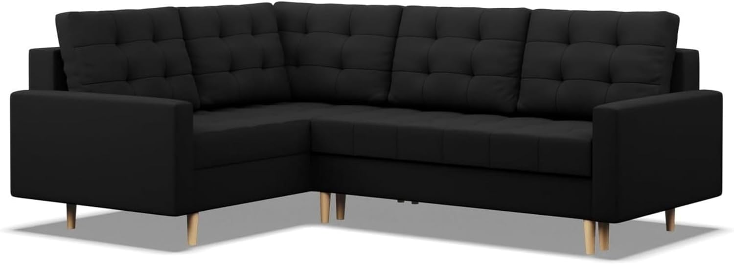 Mebligo - Ecksofa mit Schlaffunktion und Bettkasten Elma, Eckcouch mit Ottomane Links, Sofa L Form (BxTxH) 223 x 172 x 88 cm, Couch Wohnzimmer, Ecke Sofa, Schwarz (Lux 23)