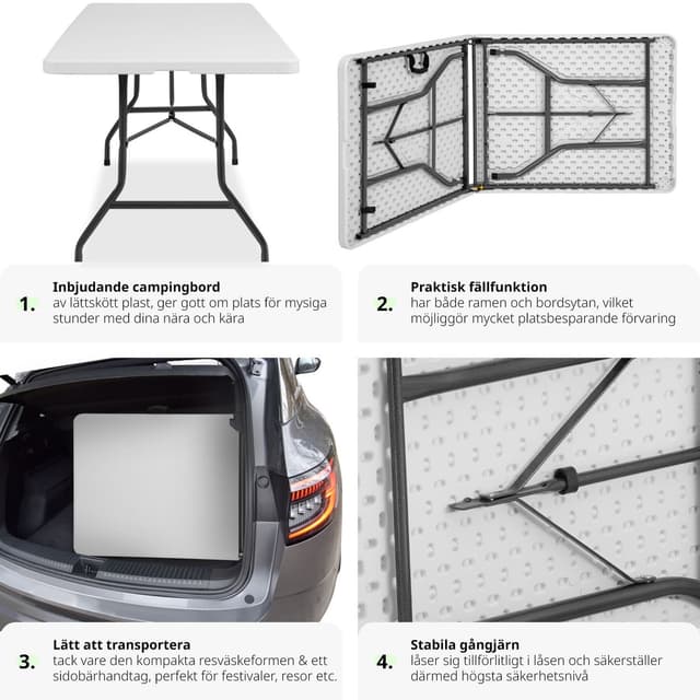 Campingbord foldbar hvid 183x76x74cm