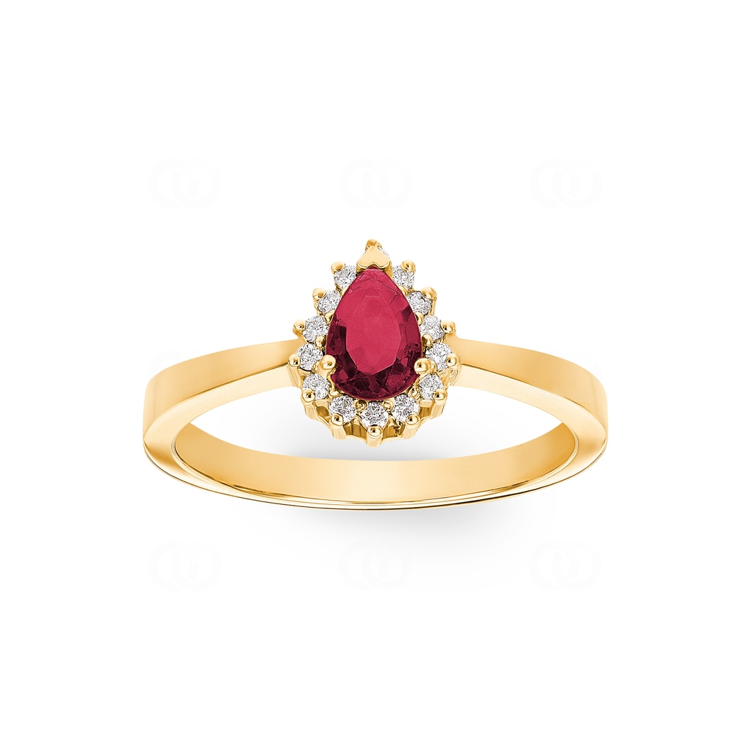 Damenring 750/18 K Gelbgold mit Diamanten 0.11 ct H/si & Rubin 0.56 ct