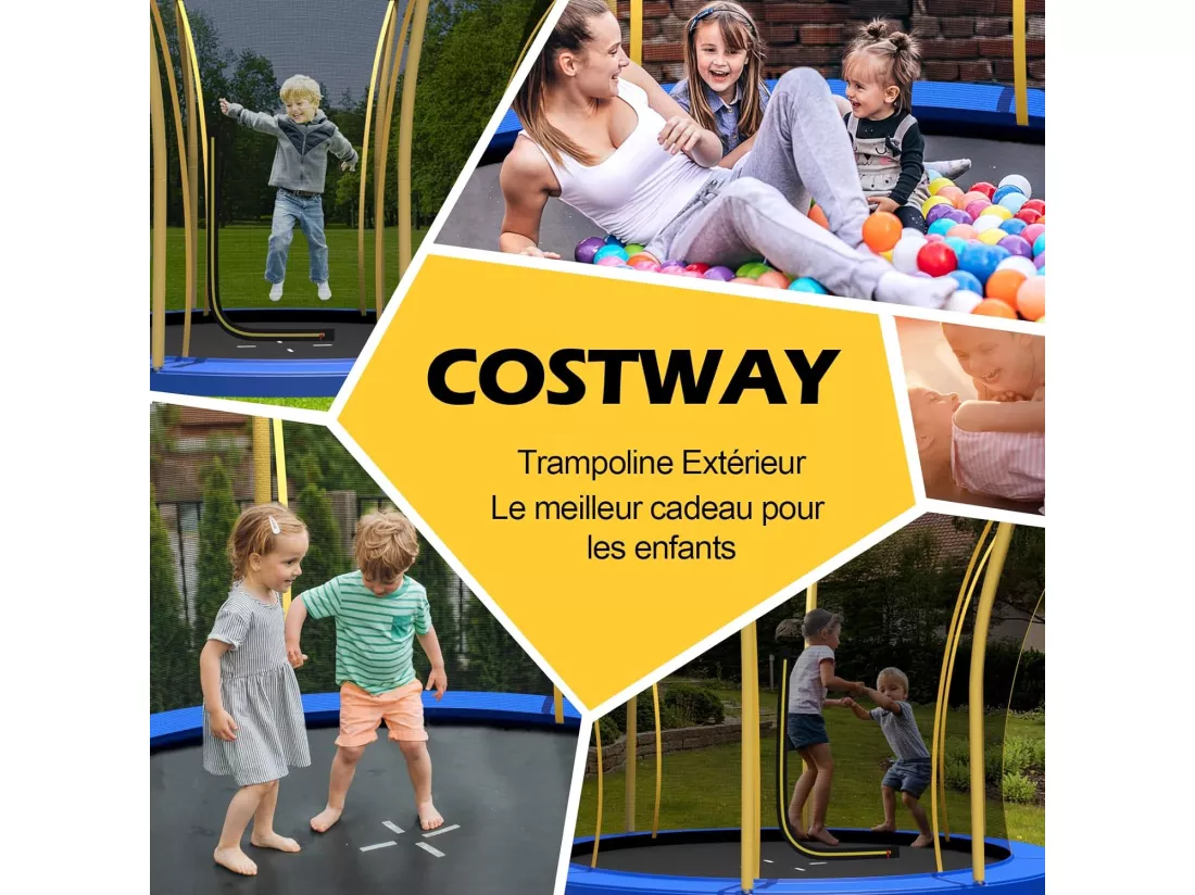 Trampoline Enfant Ø 244cm avec Filet de Protection, Trampoline de Jardin en Forme Fleur avec Certification GS, Coussin de Sécurité & Cadre en Métal Galvanisé, Intérieur Extérieur