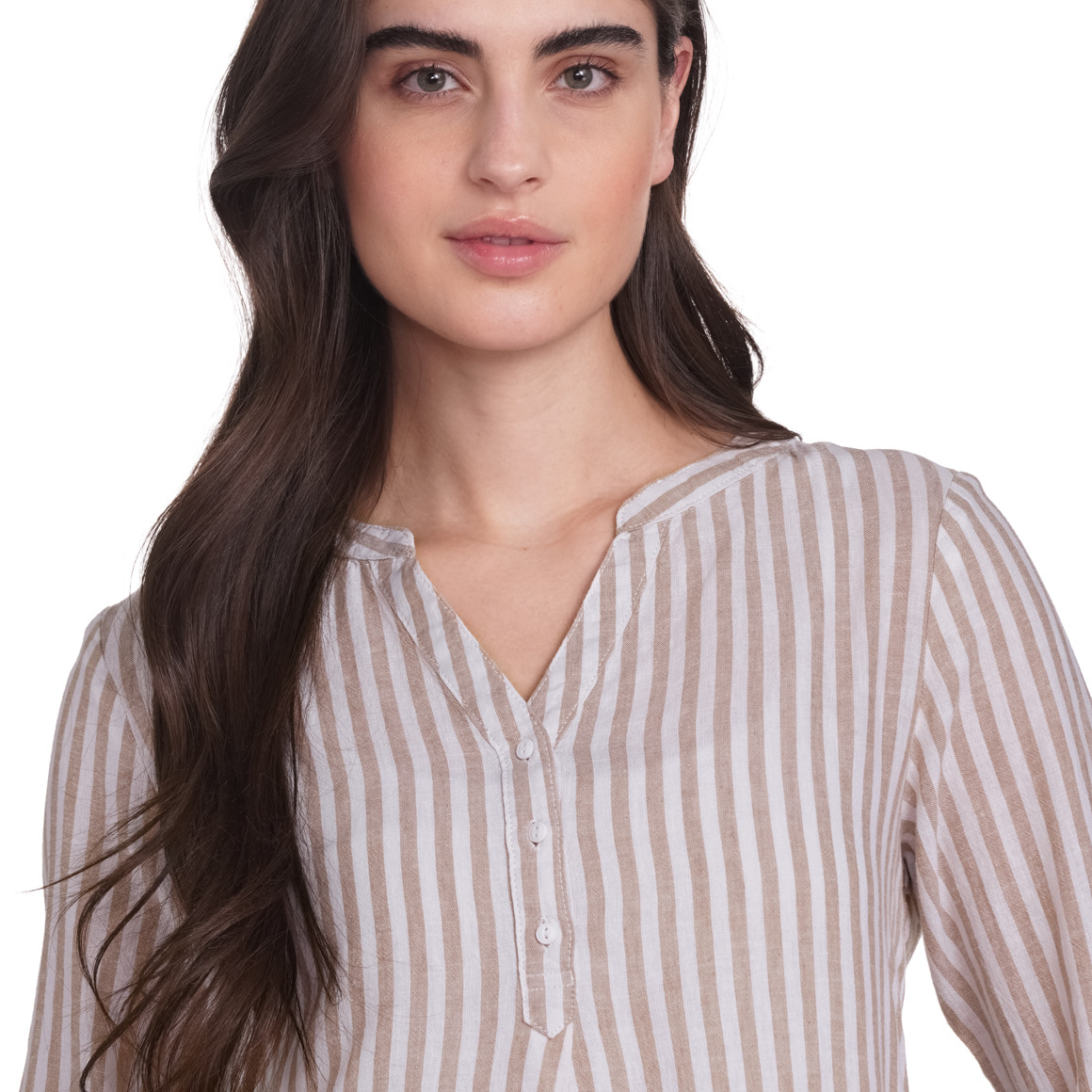 Gina Damen Leinen-Bluse mit Streifen hellbraun / weiss