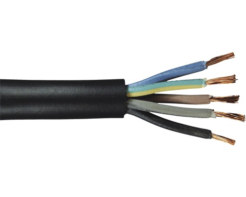 Rubberen slangkabel H07 RN-F 5G1,5 mm² zwart, verkocht per meter