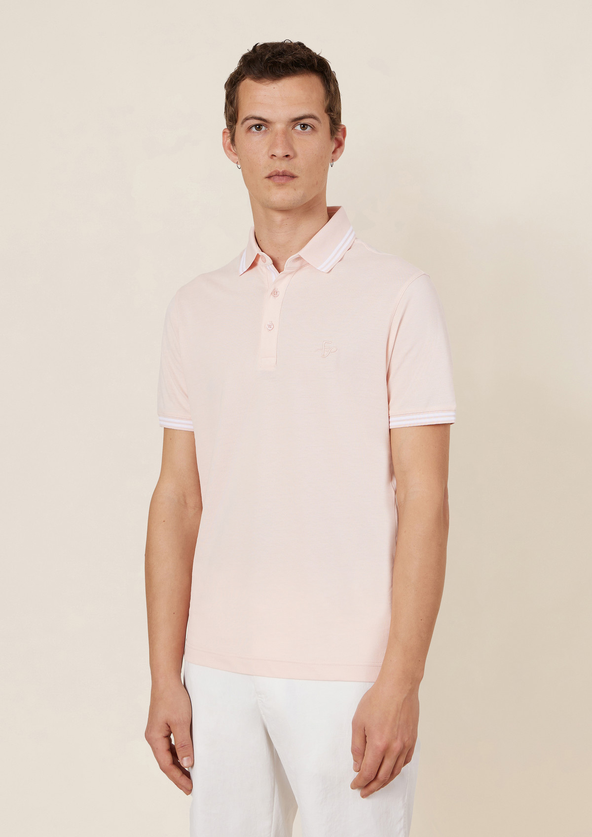Polo manches courtes Slim en coton uni rose pâle
