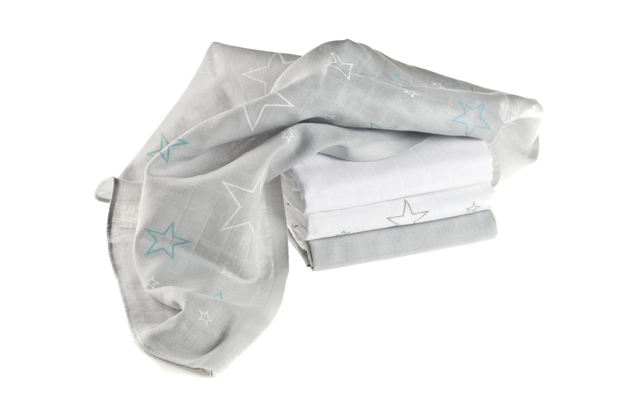 Mulltuch 4-er Set 70 x 70 cm Hellgrau und Weiss SterneMulltücher 70 x 70 cm Hellgrau / Weiss Sterne