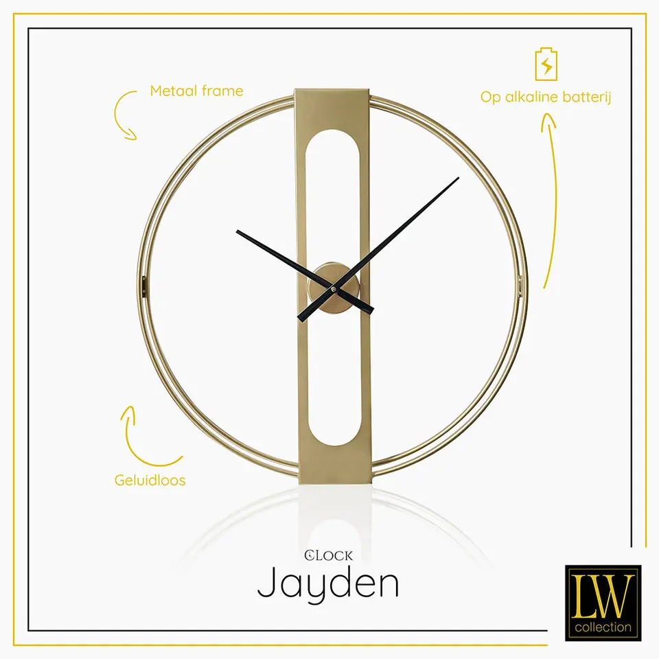LW Collection Wandklok Jayden goud 60cm