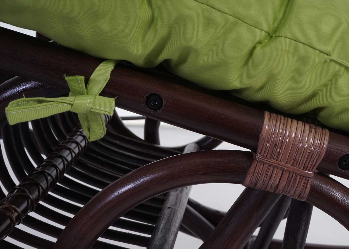 Schaukelstuhl MCW-C40, Schwingsessel Rattansessel, braun ~ Auflage grün