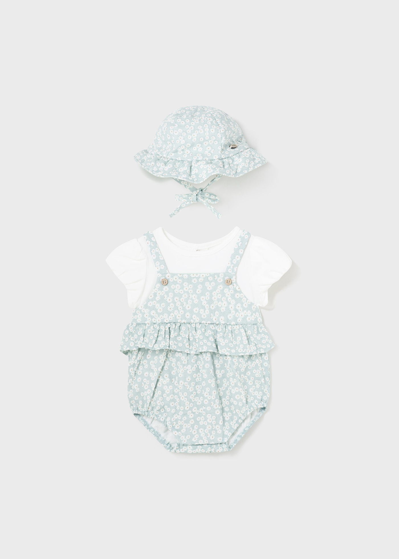 Macacão infantil Better Cotton Jade com gorro.