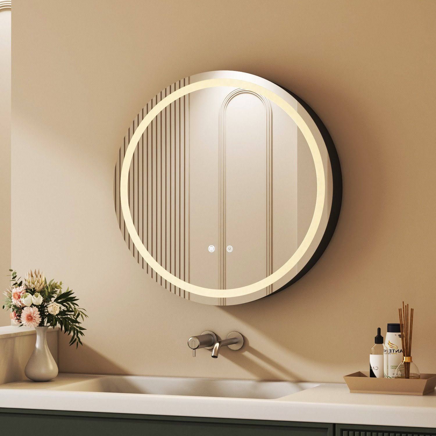 WDWRITTI Spiegelschrank Bad mit Beleuchtung Badezimmerspiegelschrank mit LED ∅80cm