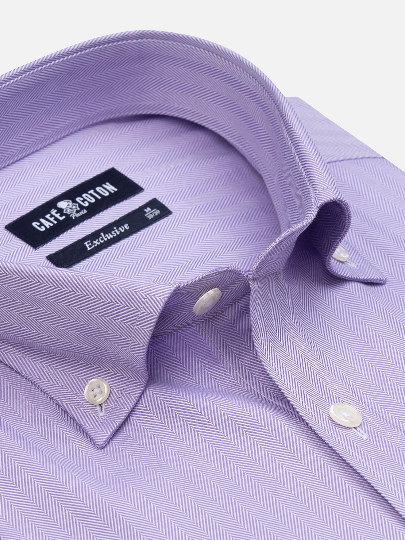 Chemise manches courtes en Chevron parme - Col Boutonné