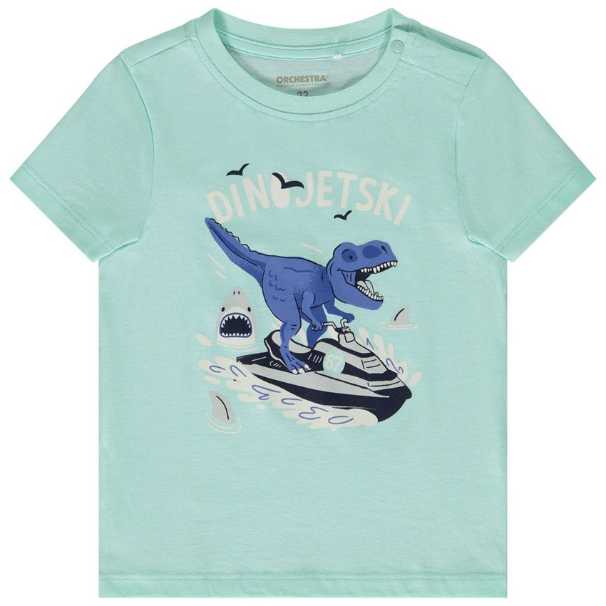 T-shirt manches courte print dino jetski pour bébé garçon - Vert