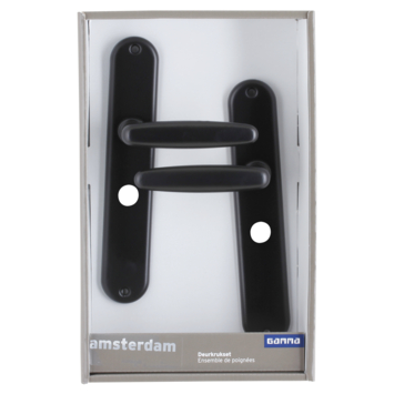 Gamma deurkruk set Amsterdam ovaal schild vrij-bezet sluiting 63/8 mm zwart aluminium