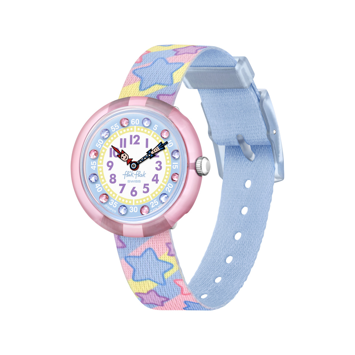 Montre FLIK FLAK Shine bright Star party enfant plastique biosourcé bracelet PET recyclé bleu