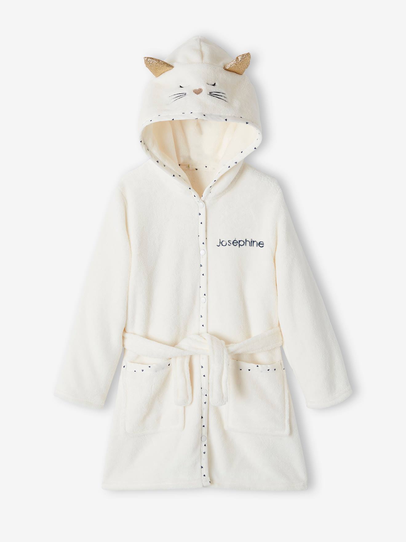Roupão de gato personalizável, malha macia, roupão infantil branco claro liso com estampas.