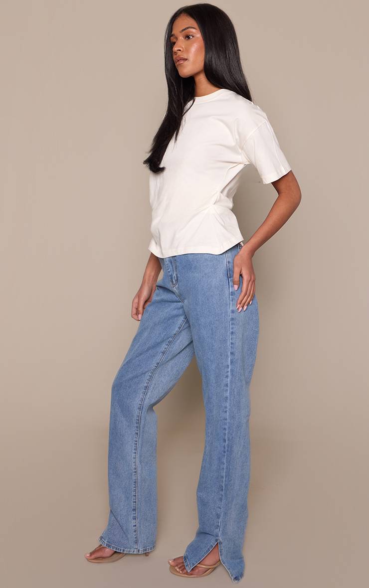Délavage Vintage Jean Taille Haute Délavage Vintage Ourlet Fendu Coupe Longue