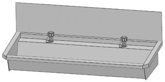 Intersan Sanilav muurwastrog m. wastafelkraan m. 1/4 draaiknop m. verlengde uitloop 180cm 3-personen RVS