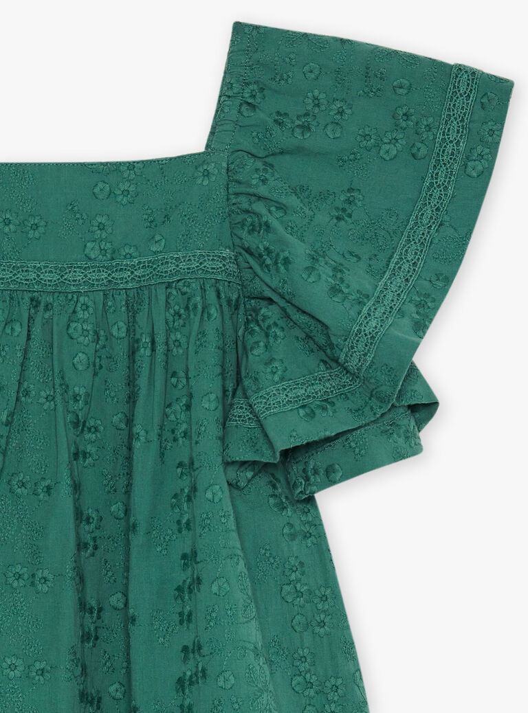 Robe vert sapin à broderies fleuries