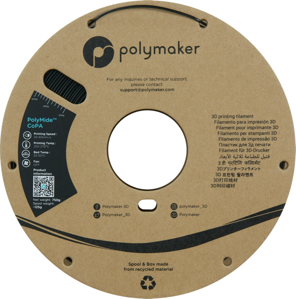 Polymaker  Nylon CoPA 6/6-6 Black, 1,75 mm (750 g)    Hitzebeständiges Nylon in Schwarz