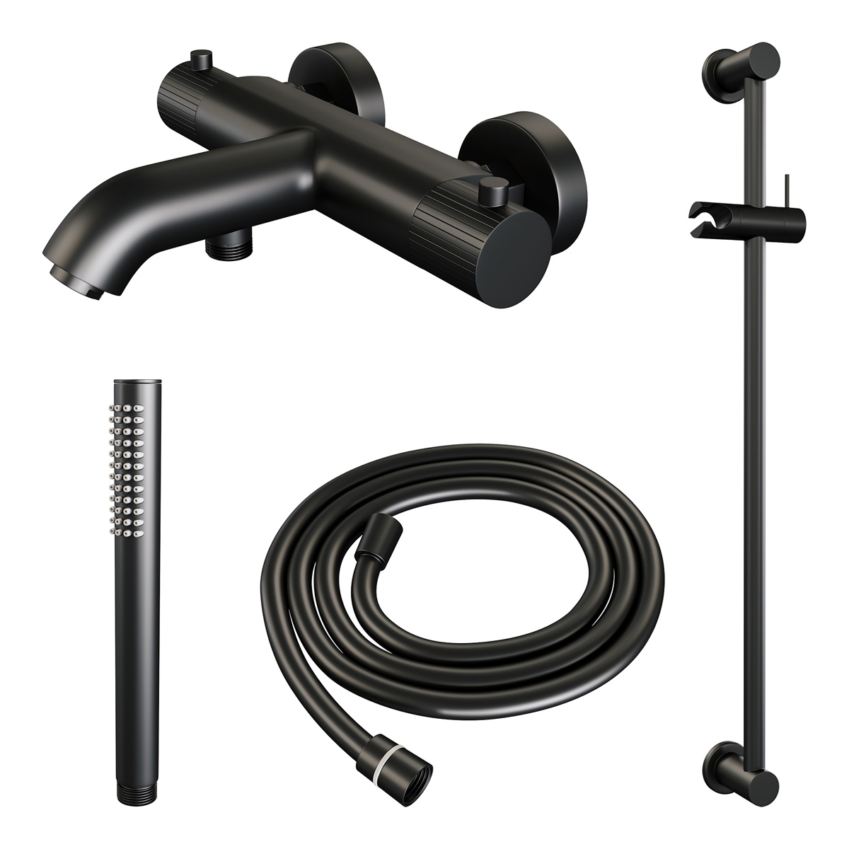 Brauer Stripe thermostatische badkraan met glijstang en staafhanddouche zwart mat