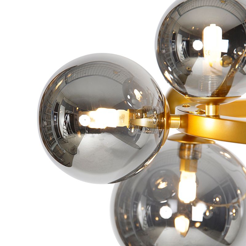 Art deco hanglamp goud met smoke glas 12-lichts - David