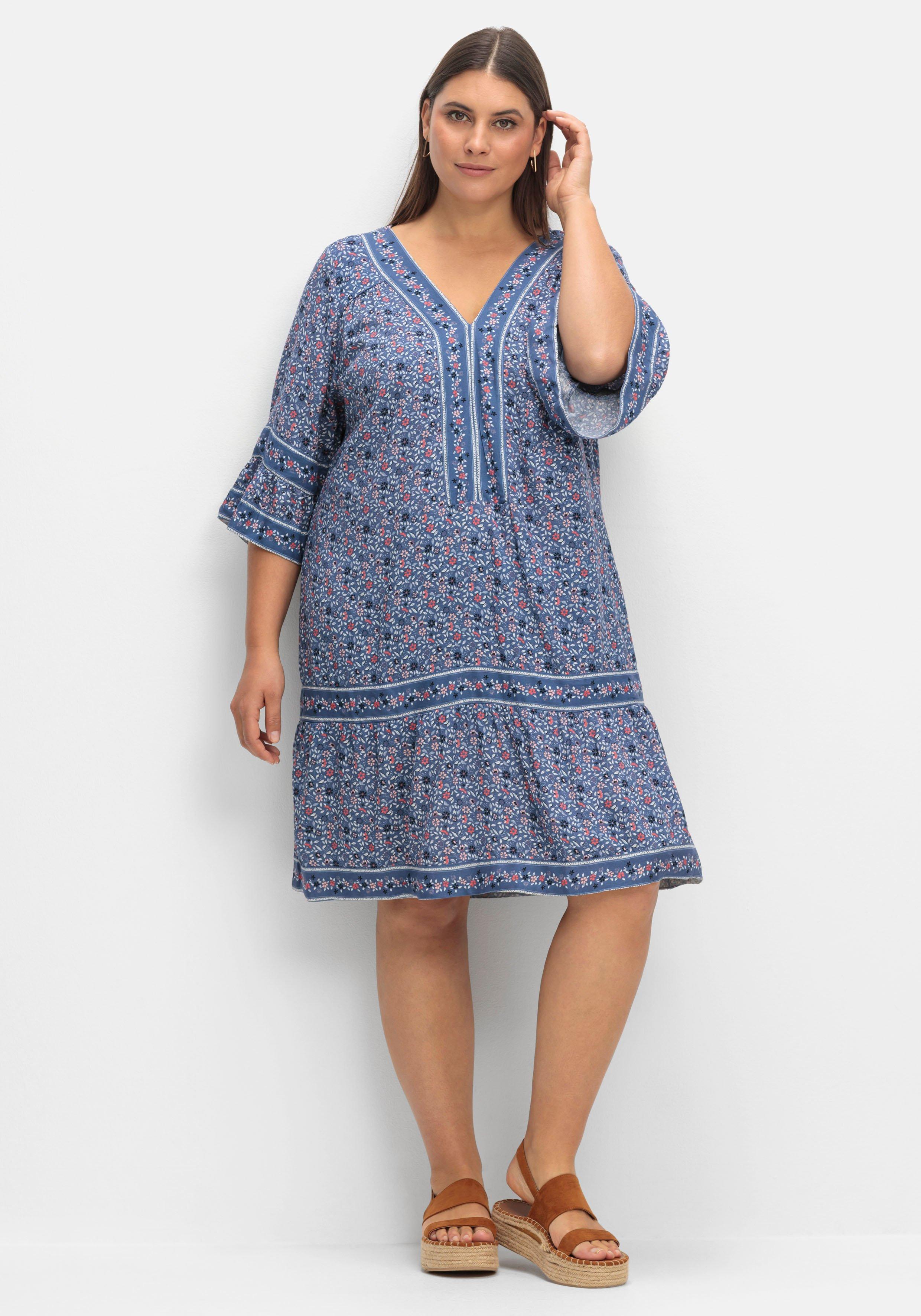 Kurzes Tunikakleid mit Blumen-Alloverprint