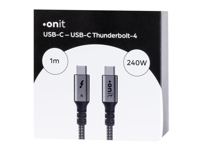onit Thunderbolt 4-Kabel USB C - USB C 1 m, Grau/Schwarz Verbindungskabel mit geflochtener Nylonummantelung