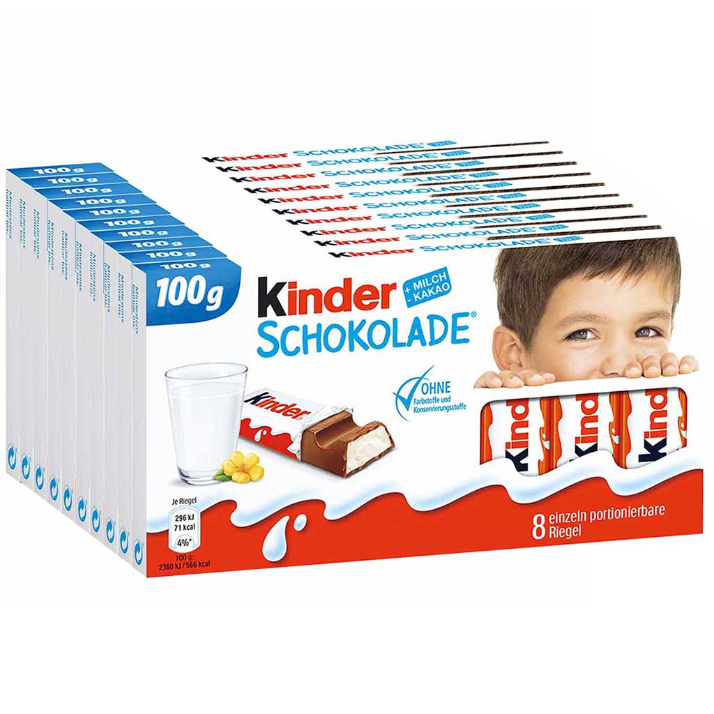 Kinder Schokolade mit je 8 Riegel 10x 100g=1000g MHD:8.5.25