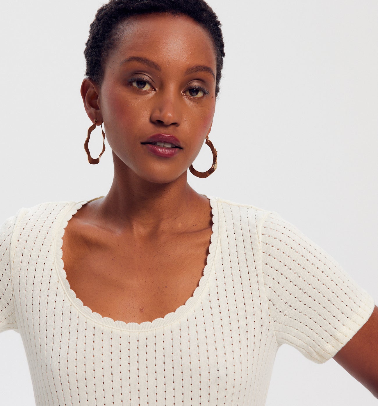 T-shirt en maille pointelle - Ecru