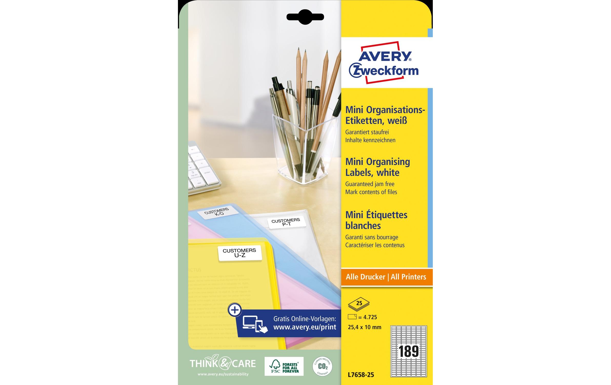 Mini-Etiketten L7658-25 25.4 x 10 mmMini-Organisations-Etiketten, 25,4 x 10 mm, weiss