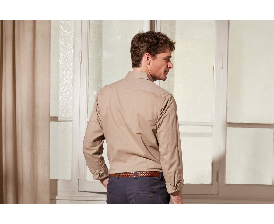 Chemise coton lin Taupe clair unie - SYLBERT