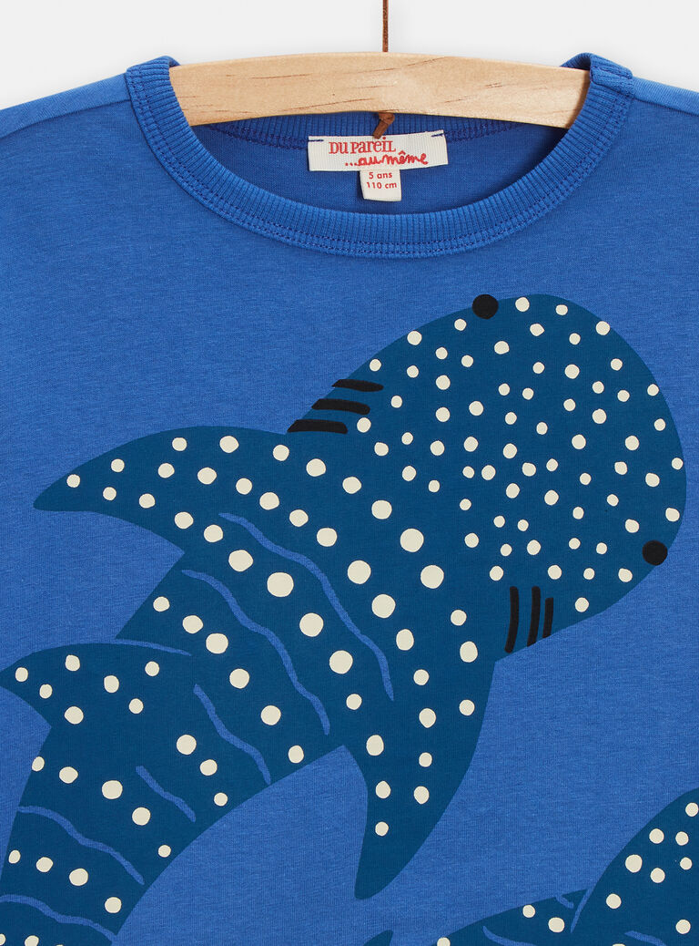 T-shirt bleu électrique animation baleine pour garçon