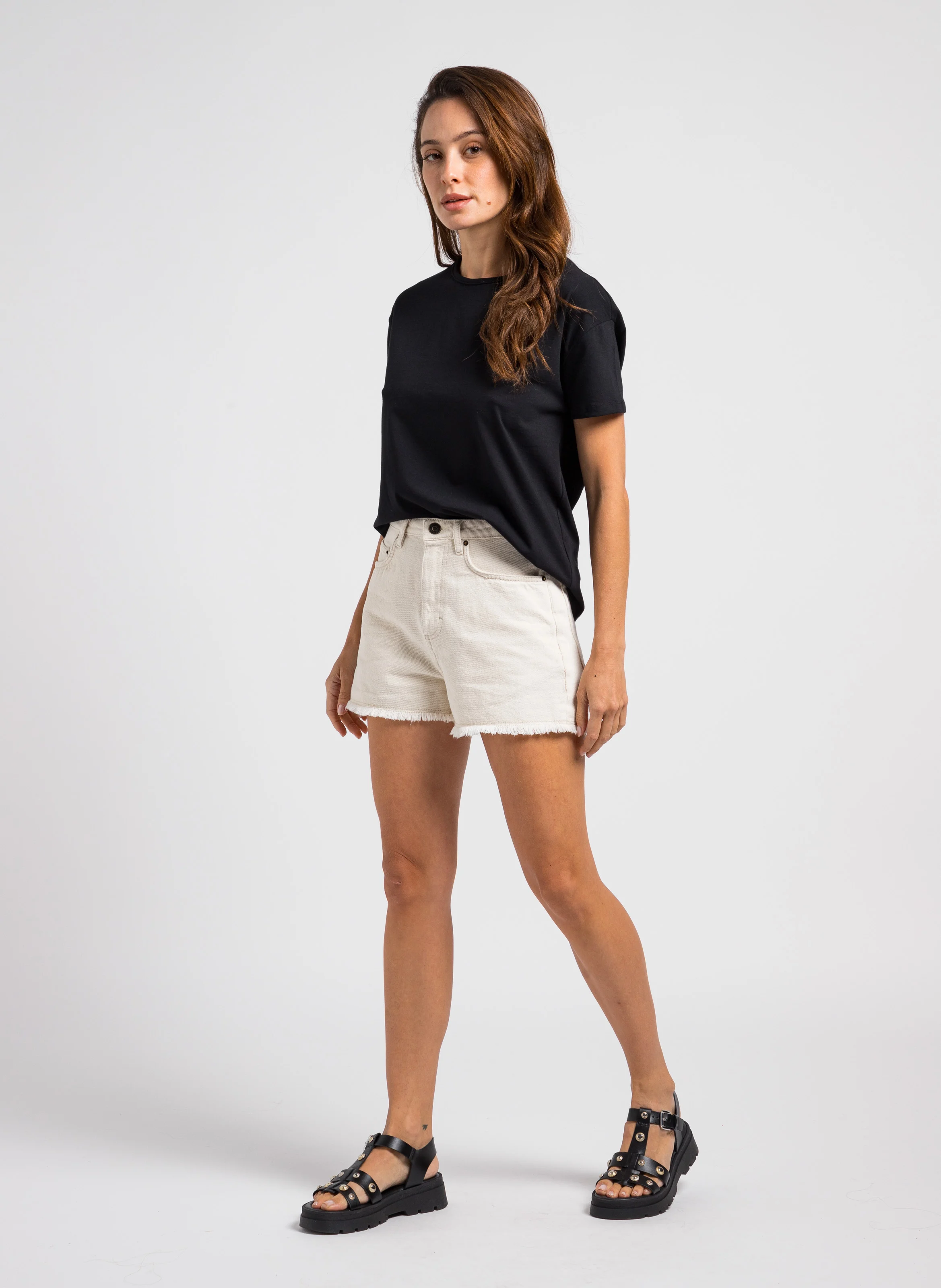 TINEBOROW - Short taille haute en coton recyclé | Beige