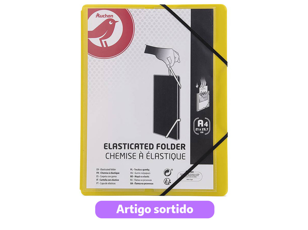 CAPA COM ELÁSTICOS AUCHAN A4 EM PLÁSTICO CORES SORTIDAS