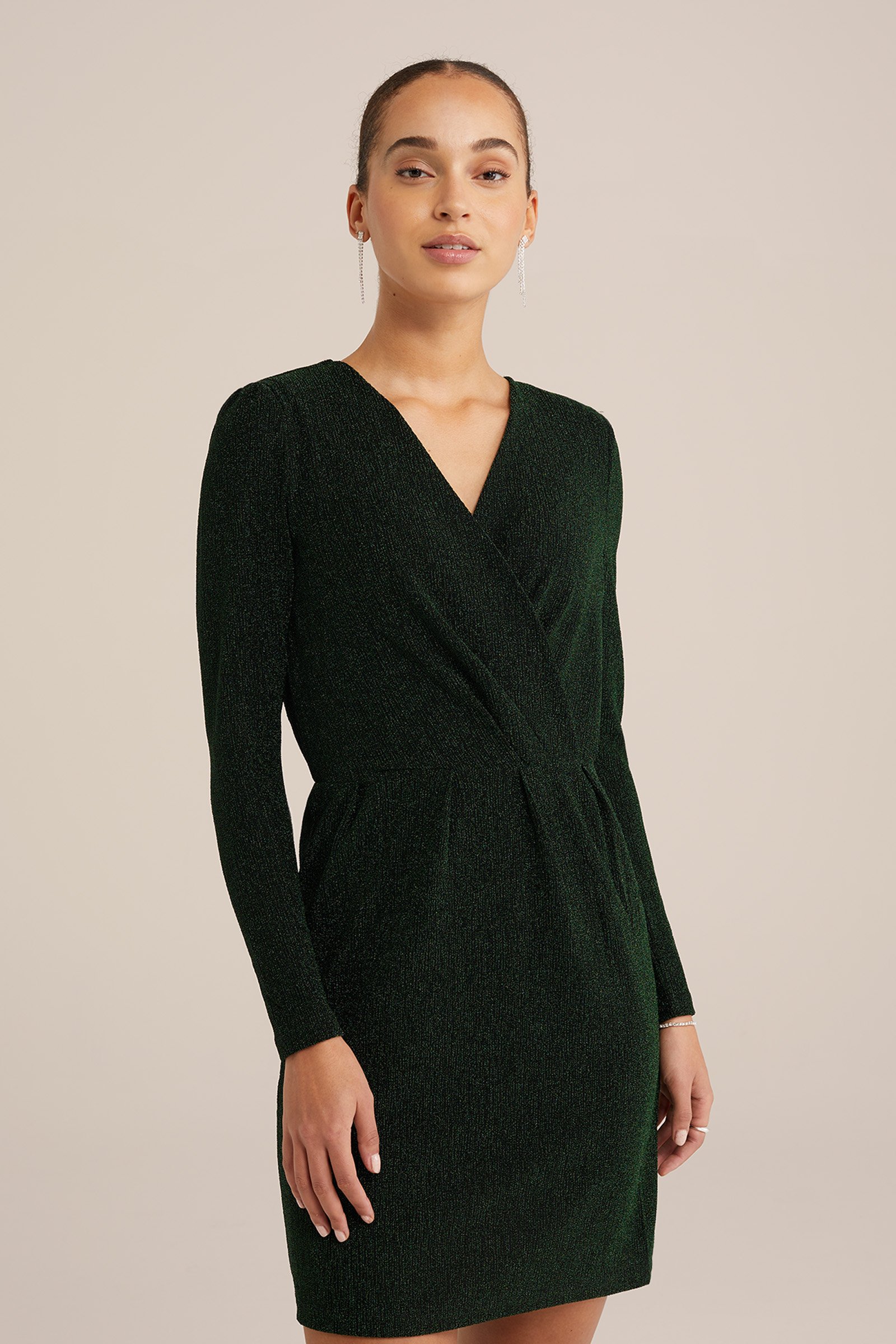 jurk met glittergaren WE Fashion Donkergroen