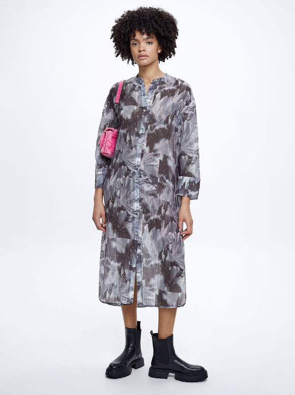 Vestido de liocel estampado - Multicolorido