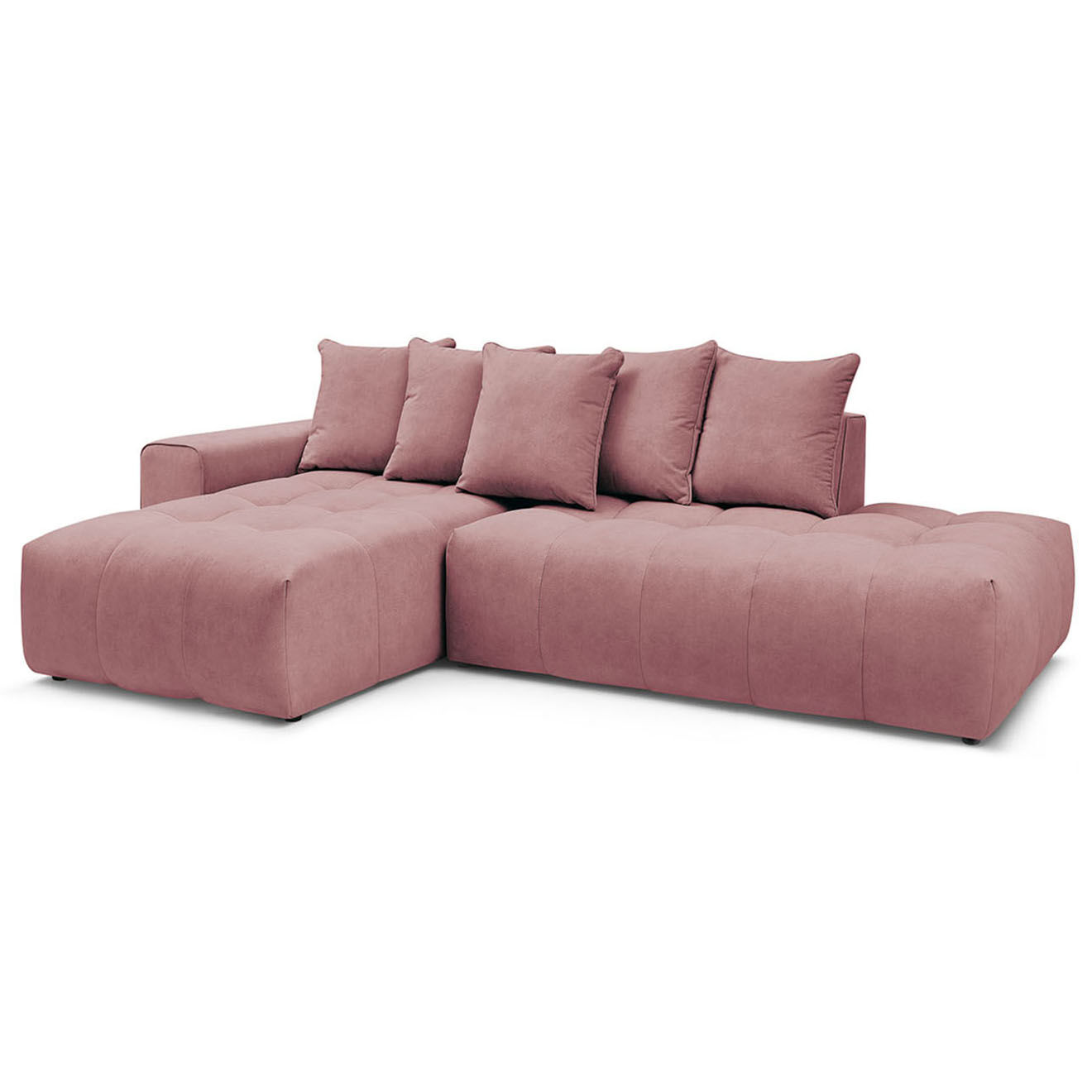 Bobochic Canapé d'angle fixe mont-blanc velours angle gauche rose - 313x176x97 cm