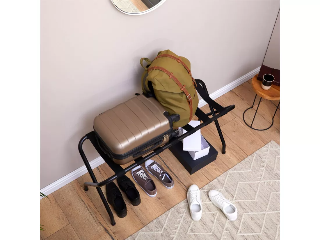 Porte-valise VOYAGE en métal noir, support-bagages accessoire de chambre hôtel pour sac de voyage et valise
