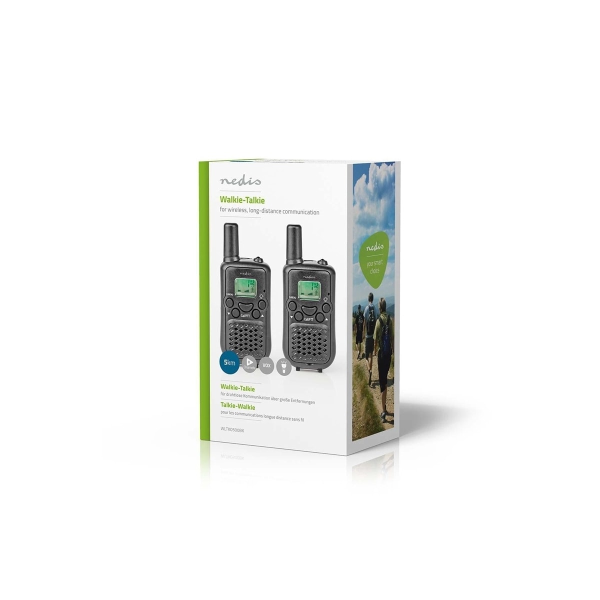 Nedis Walkie-Talkie Set | 2 håndsett | Opp til 5 km | Frekvens kanal: 8 | PTT / VOX | Opp til 2.5 timer | Sort