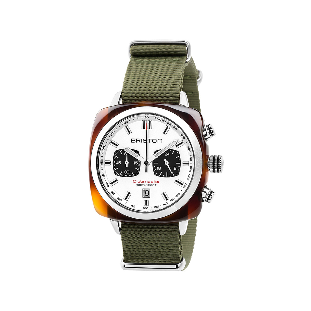 Montre BRISTON clubmaster sport homme bracelet tissu vert kaki