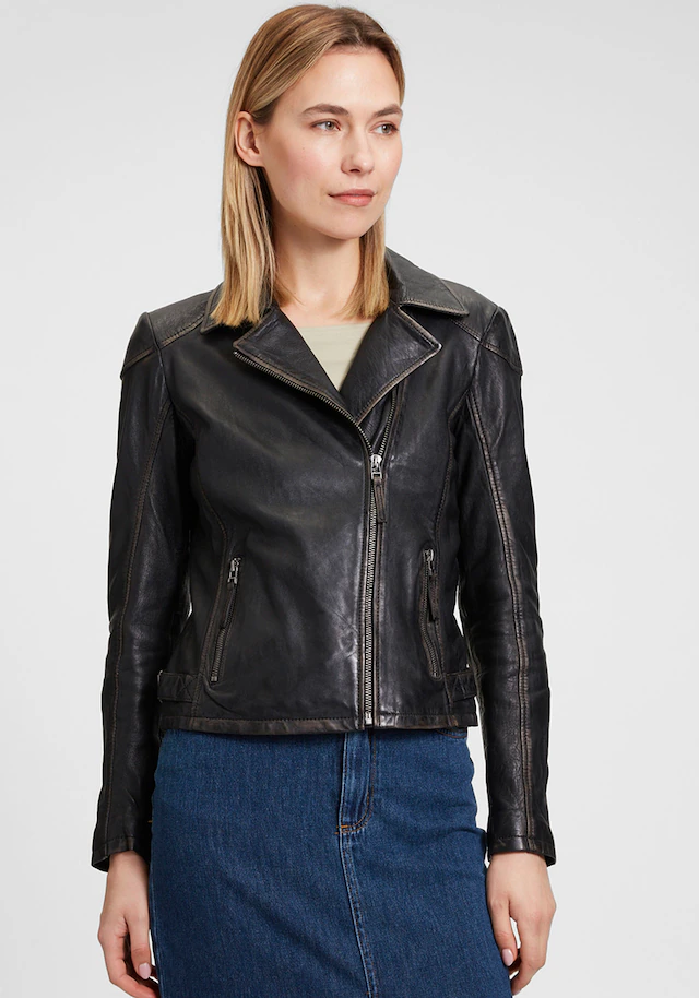 Mauritius Lederjacke »MWPeggie« im Vintage-Look, asymetrischer Reissverschluss, Reverskragen